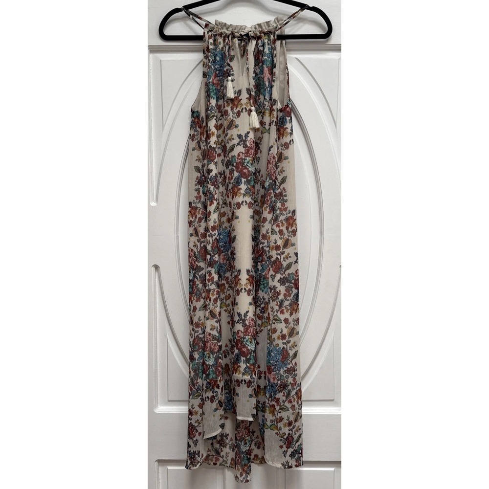 Lucky Brand Floral Maxi Dress in Cream with Blue and Rust Flowers